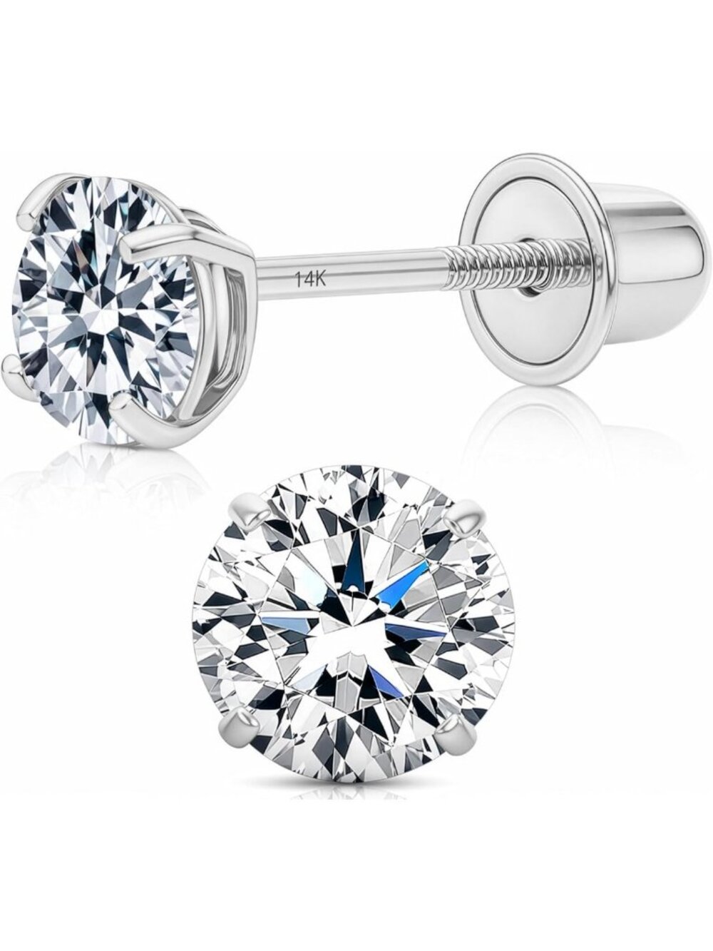 Elegant 14K Gold Round Solitaire Cubic Zirconia Stud Earrings with Screwbacks